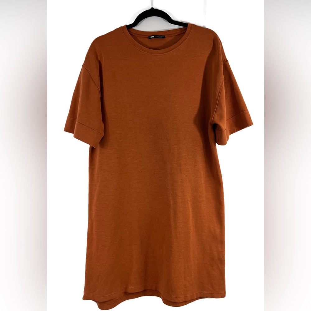 ZARA Trafauluc T-shirt Burnt Orange Cotton Blend Dress Fall Size Large